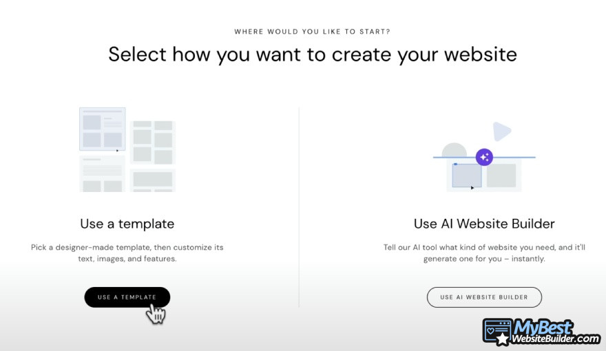 Hostinger website builder review: select how you want to create your website.